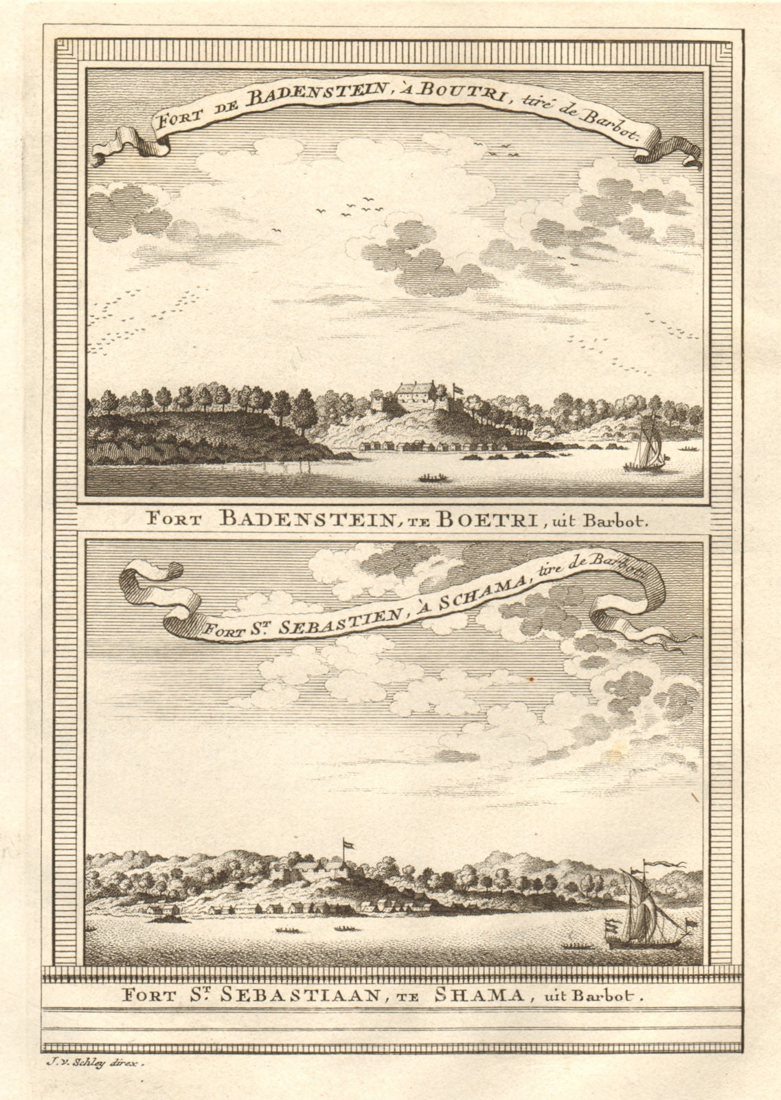 Ghana. Fort Batenstein at Butre. Fort San Sebastian at Shama. SCHLEY 1747